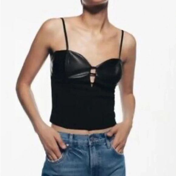 Zara black leather crop top - Picture 1 of 4
